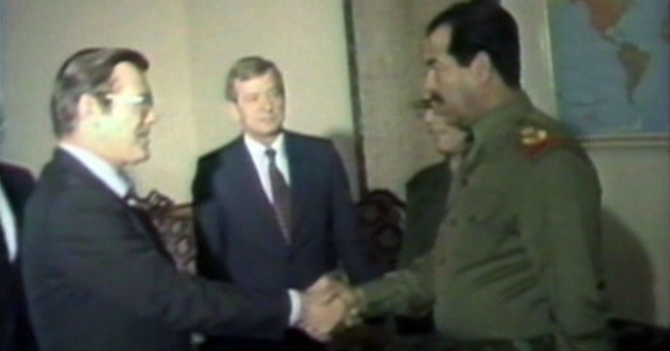 Donald Rumsfeld and Saddam Hussein