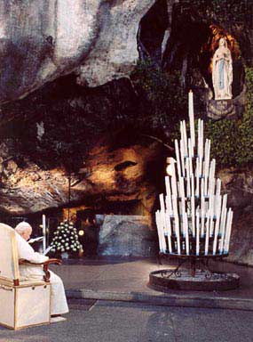 John Paul II in the grotto of Lourdes