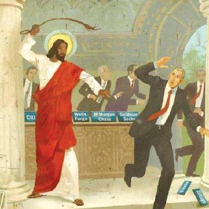 Jesus chases money changers